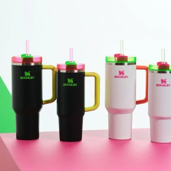 STANLEY Tumbler 40 oz Flowstate Quencher H2.0 BLACK NEON SPRING FLING PINK - Picture 6 of 16